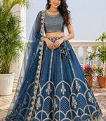 Navy Blue Fentam Silk Embroidered Lehenga Choli with Dupatta for Women | Festive Wedding Wear