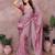 Pink vichitra silk embroidery work saree with matching blouse piece