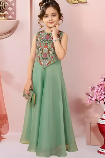  girls art silk embroidered kurta sharara & dupatta set