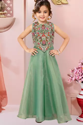  girls art silk embroidered kurta sharara & dupatta set