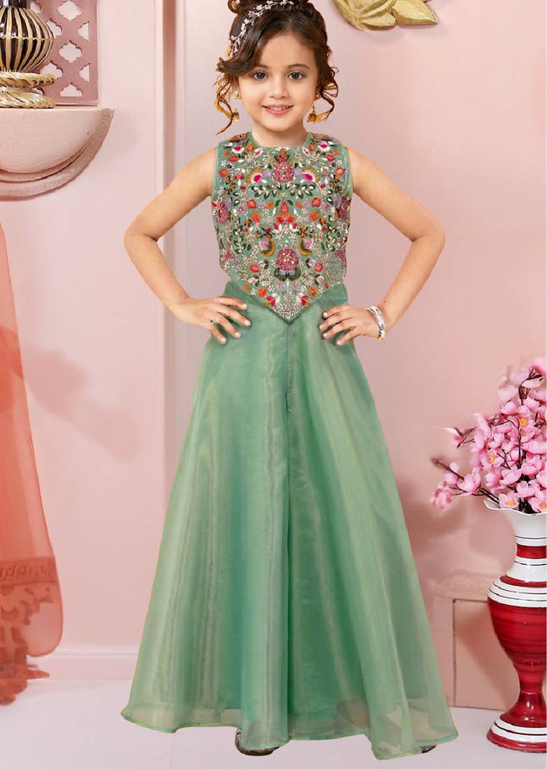  girls art silk embroidered kurta sharara & dupatta set