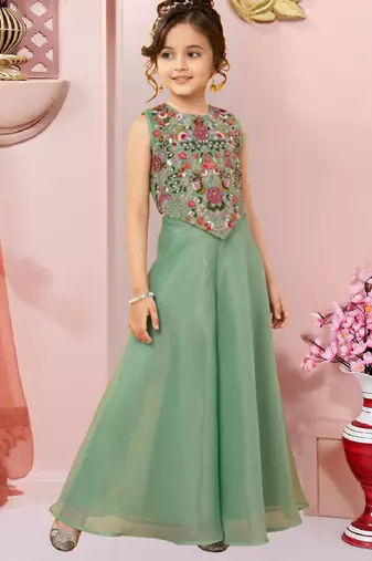  girls art silk embroidered kurta sharara & dupatta set