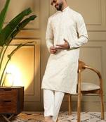 Designer khadi cotton embroidered mirror work wedding kurta payjama