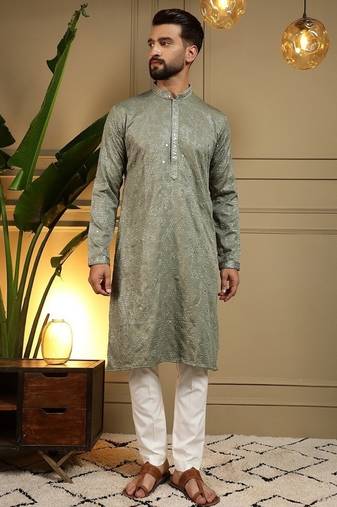 Designer khadi cotton embroidered mirror work wedding kurta payjama