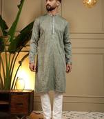 Designer khadi cotton embroidered mirror work wedding kurta payjama