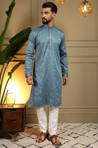 Designer khadi cotton embroidered mirror work wedding kurta payjama