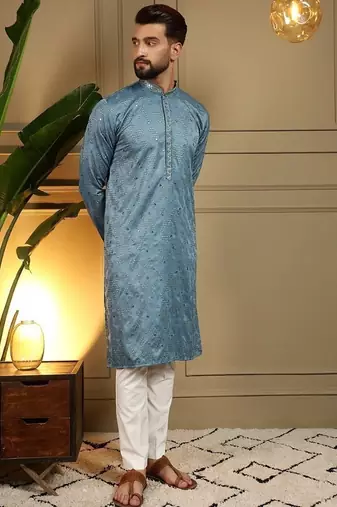 Designer khadi cotton embroidered mirror work wedding kurta payjama