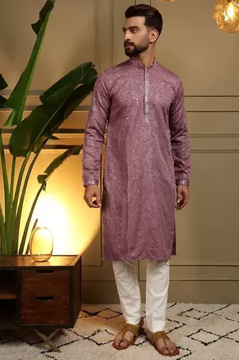 Designer khadi cotton embroidered mirror work wedding kurta payjama