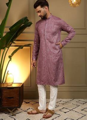 Designer khadi cotton embroidered mirror work wedding kurta payjama 2