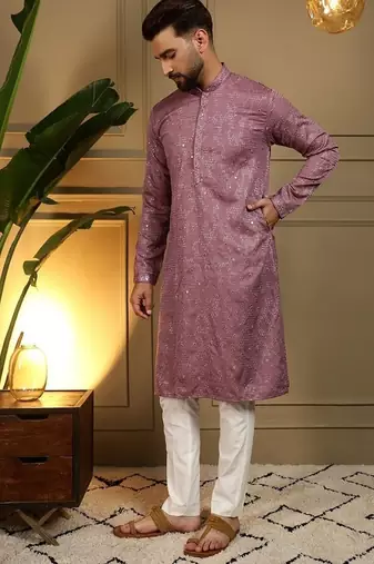 Designer khadi cotton embroidered mirror work wedding kurta payjama