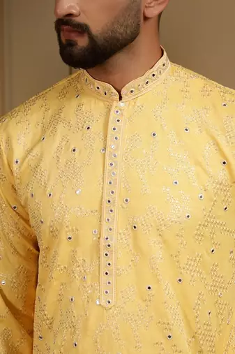 Designer khadi cotton embroidered mirror work wedding kurta payjama
