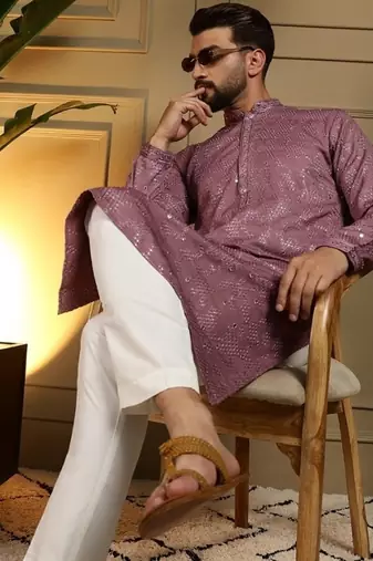Designer khadi cotton embroidered mirror work wedding kurta payjama