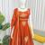 Orange Fendy Silk Flared Gown Sharara Set with Sequence Embroidery & Dupatta