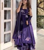 Purple Fendy Silk Flared Gown Sharara Set with Sequence Embroidery & Dupatta