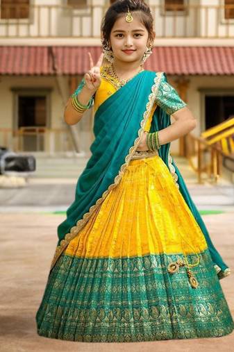  girls art silk embroidery traditional lehenga choli with chinnon dupatta