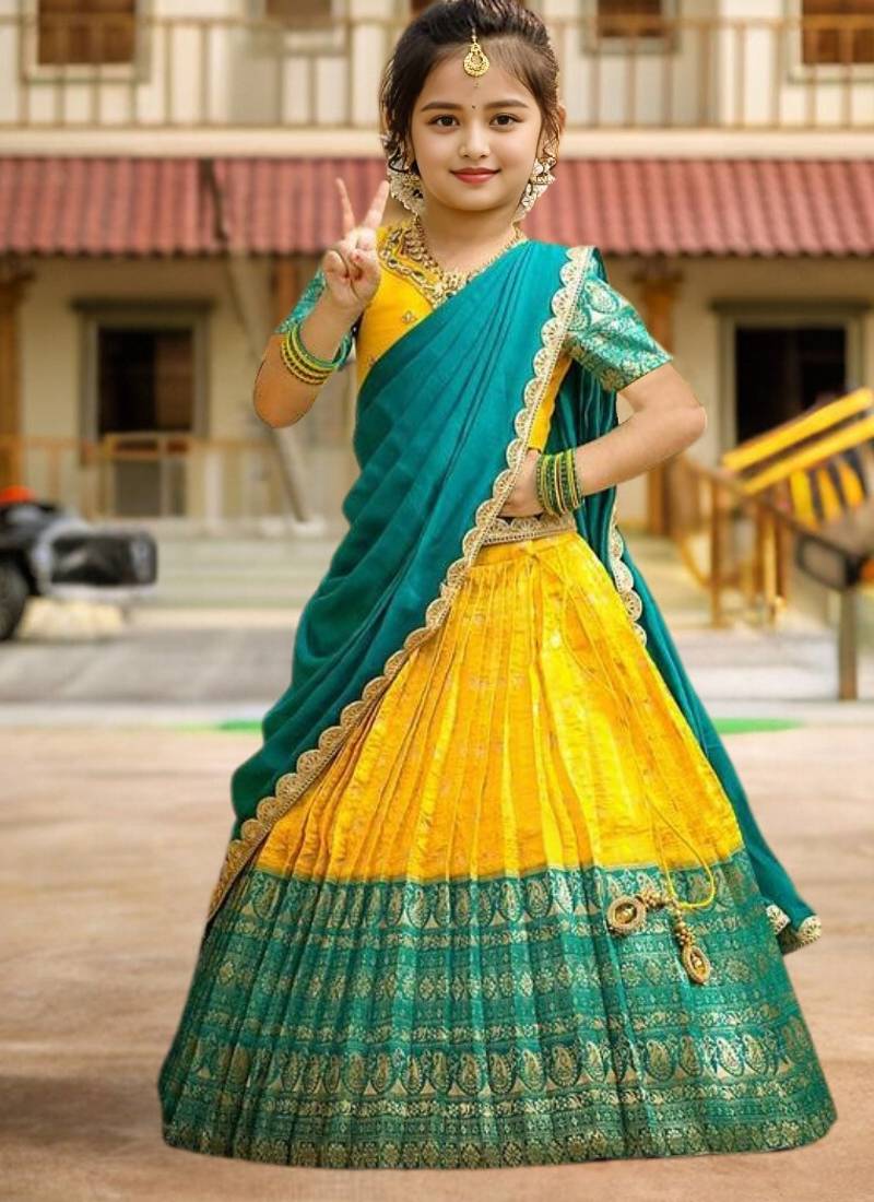  girls art silk embroidery traditional lehenga choli with chinnon dupatta