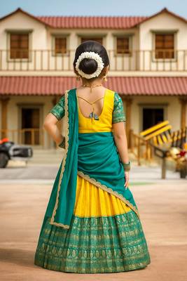  girls art silk embroidery traditional lehenga choli with chinnon dupatta 2