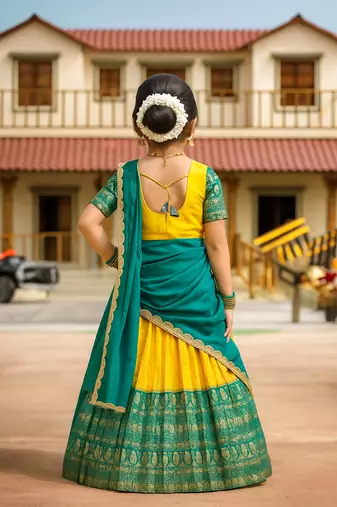  girls art silk embroidery traditional lehenga choli with chinnon dupatta