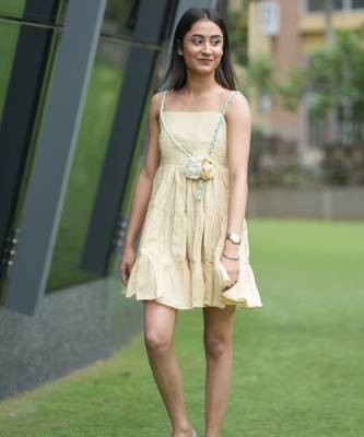 Yellow pure cotton mini summer floral dress 1