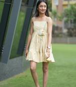 Yellow pure cotton mini summer floral dress