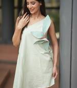 Mint green pure cotton a-line one shoulder mini floral summer dress