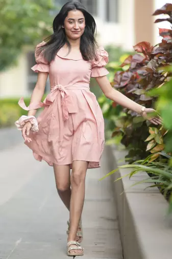 Soft pink vintage pure cotton mini summer dress