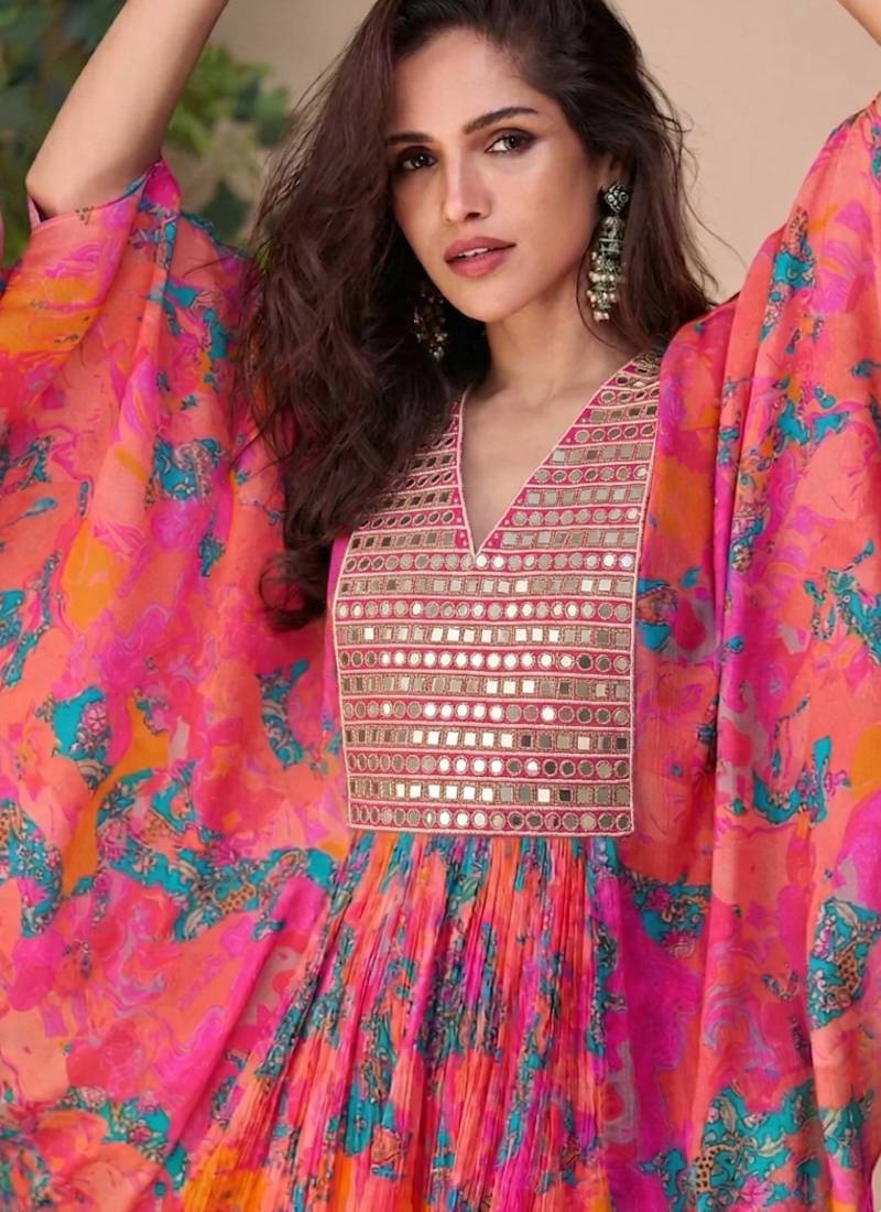 Multicolor a real mirraw chinon silk sharara suit