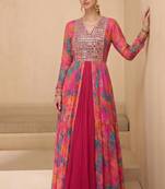Multicolor  real mirraw georgette gown suit