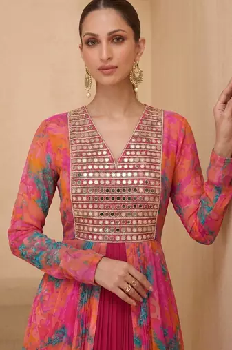 Multicolor  real mirraw georgette gown suit