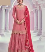 Peach zari chinon silk salwar suit