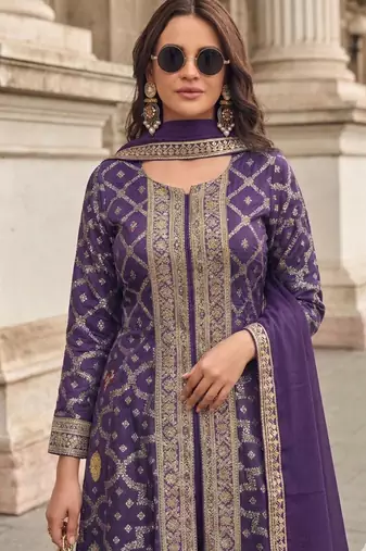 Purple zari jacqurad palazzo suit