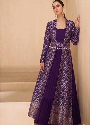 Purple brocade georeatte gown suit 1