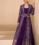Purple brocade georeatte gown suit
