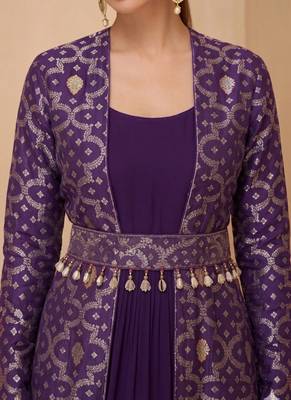Purple brocade georeatte gown suit 2