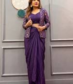 Purple brocade chinon silk indo western suit