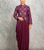 Wine brocade georeatte palazzo suit