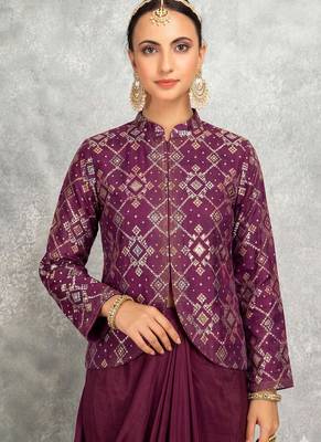 Wine brocade georeatte palazzo suit 2