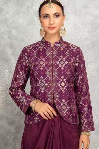 Wine brocade georeatte palazzo suit
