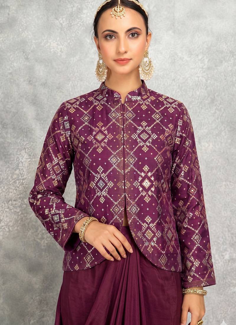Wine brocade georeatte palazzo suit