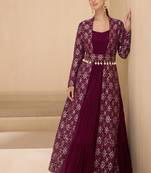 Wine brocade jacquard indo western suit