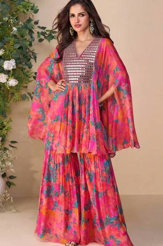 Multicolor a real mirraw chinon silk sharara suit