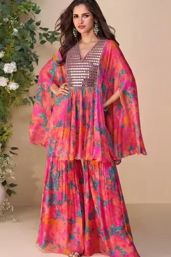 Multicolor a real mirraw chinon silk sharara suit