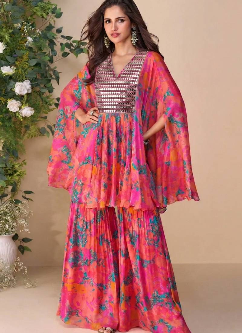 Multicolor a real mirraw chinon silk sharara suit