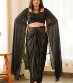 Black beads chinon silk indo western suit