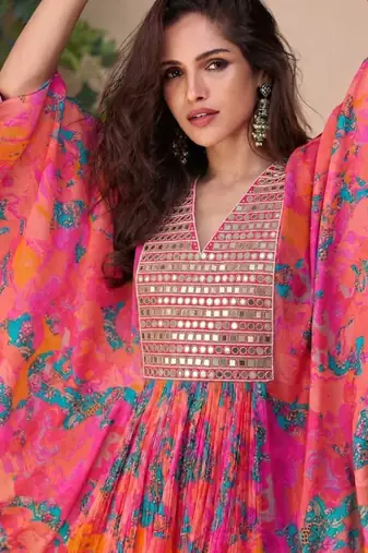 Multicolor a real mirraw chinon silk sharara suit