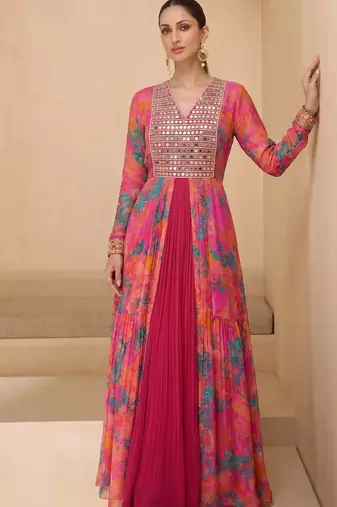 Multicolor  real mirraw georgette gown suit