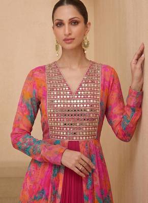 Multicolor  real mirraw georgette gown suit 2