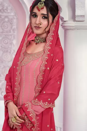 Peach zari chinon silk salwar suit