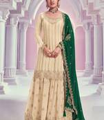 Cream zari chinon silk salwar suit