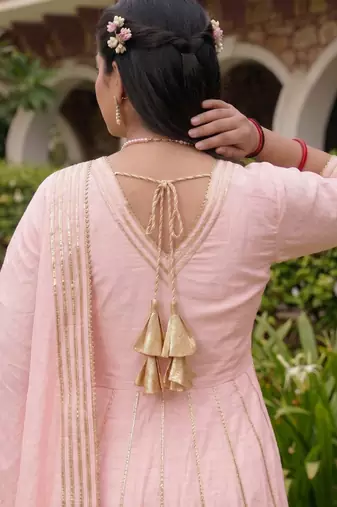 Beby-pink gota cotton silk anarkali suit